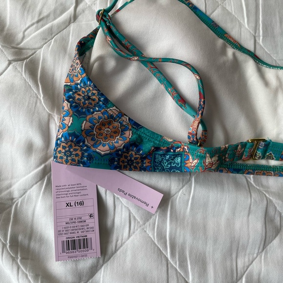 NWT Wild Fable Teal Boho Floral Mosaic Swimsuit Bikini Top - Picture 4 of 6
